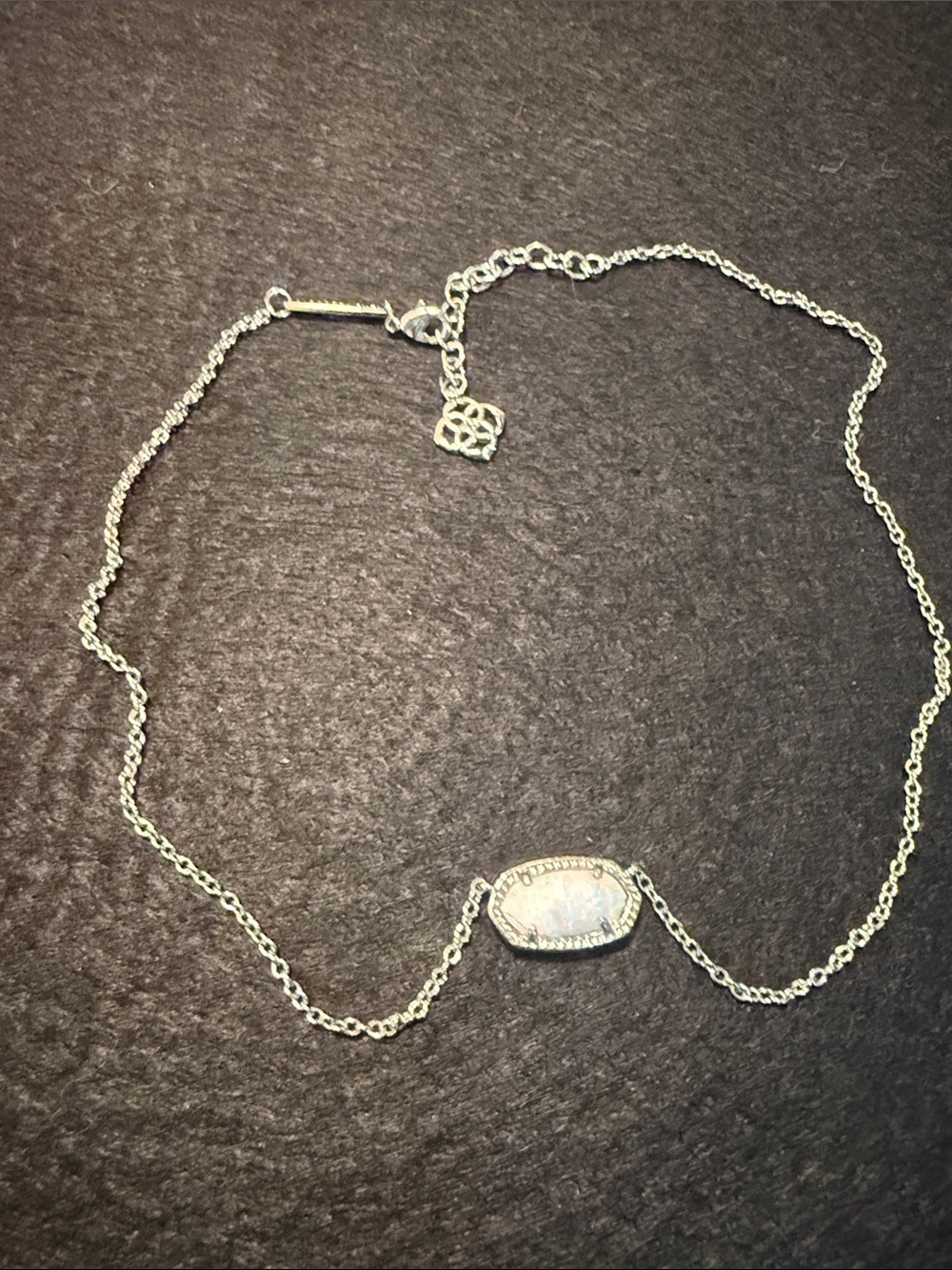 Kendra Scott Silver Chain Necklace with White Opal Stone
